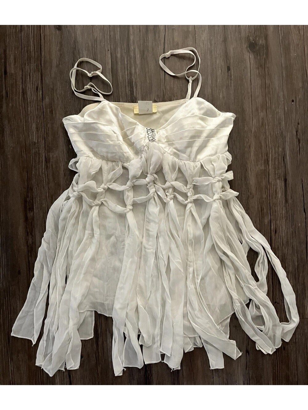 VTG Aggie Ivory Cami Babydoll Georgette Tie Boho Top M Y2K